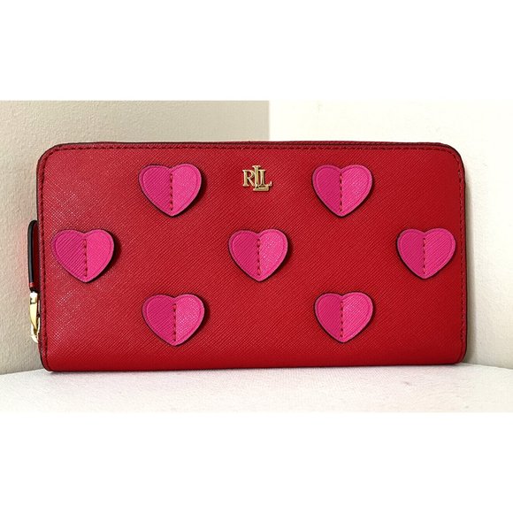 New Ralph Lauren Accordion Zip Wallet Leather Red